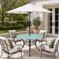 thumbnail image 2 of Round Outdoor Tablecloth with Umbrella Hole and Zipper, Teal Wildflowers Tablecloth with Elastic Waterproof, Farmhouse Floral Botanical Leaves Patio Table Covers for 55" - 60" Picnic Pool Tables, 2 of 9