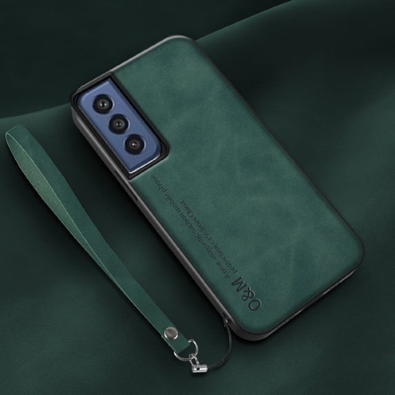 Nalacover Case for Samsung Galaxy S21 FE, Business Skin-Friendly PU Leather Soft TPU Slim Fit Magnetic Cover with Removable Wrist Hand Strap Support Car Mount Lens Protection Case,Darkgreen