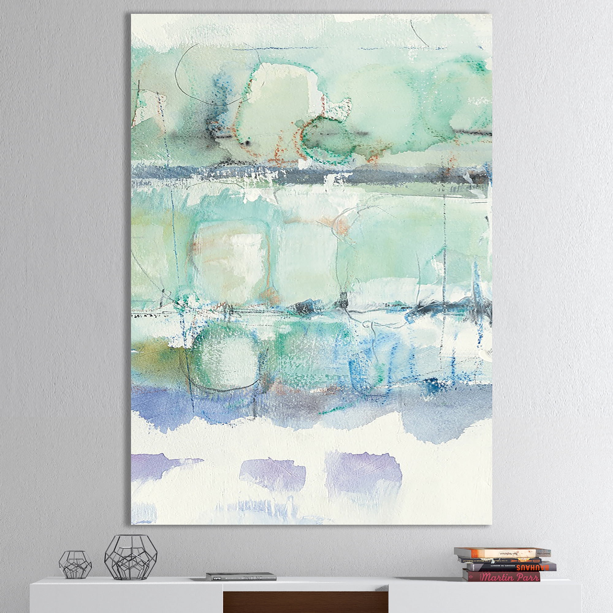 Designart 'Blue Abstract Panel I' Geometric Canvas Art