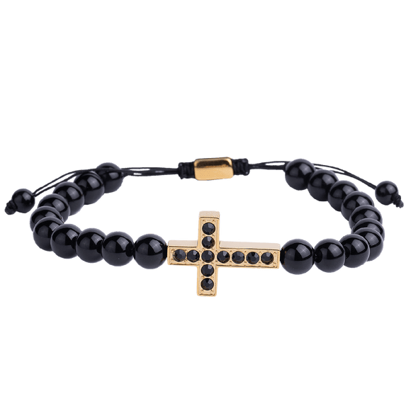 Pulsera Hombre LUCKMAN Jade Negro Zirconias Acero Inoxidable UNITALLA