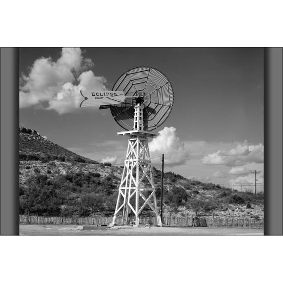 24"x36" Gallery Poster, Canon Ranch Railroad Eclipse Windmill Pecos Co. Texas Built 1898