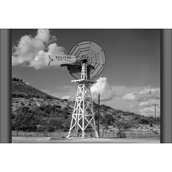 24"x36" Gallery Poster, Canon Ranch Railroad Eclipse Windmill Pecos Co. Texas Built 1898
