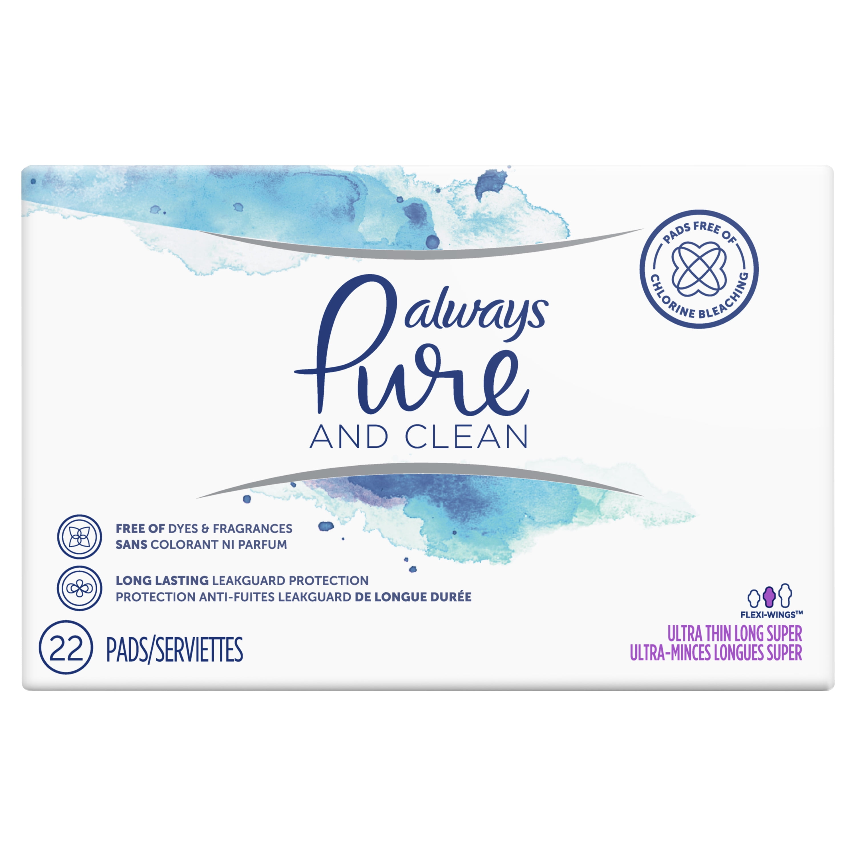 Always Pure & Clean Ultra Thin Feminine Pads With Wings, Long Super Absorbency, 22 Count