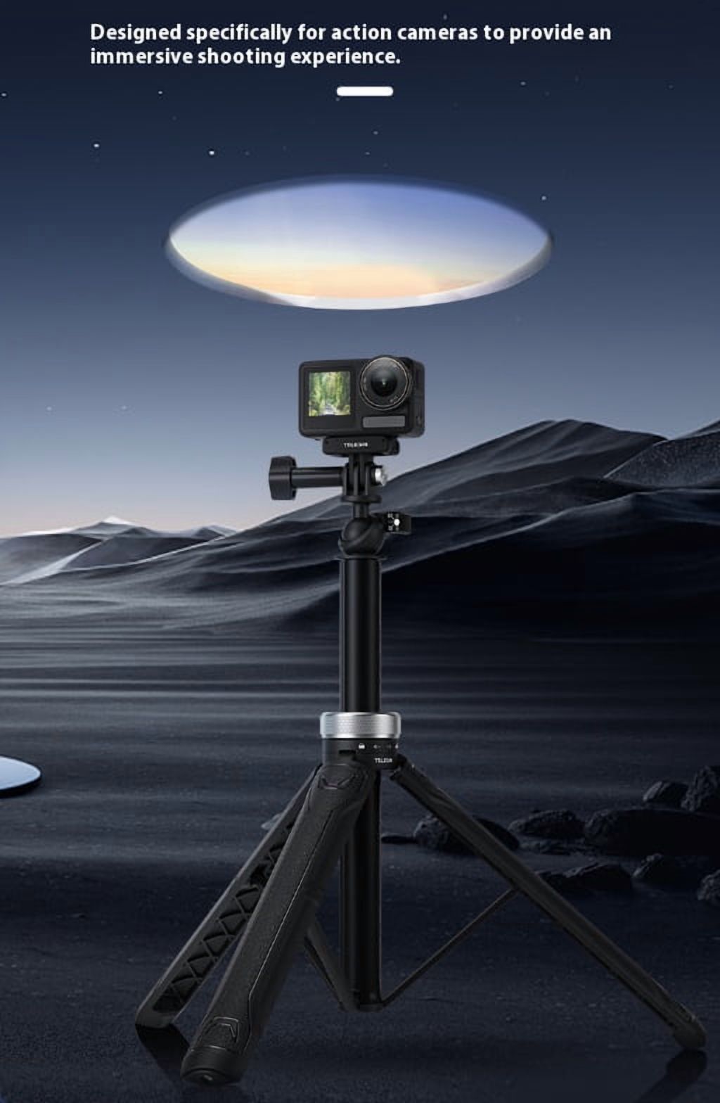 360° Rotatable Action Camera Tripod - Bigcan Telescopic Selfie Stick with 1.5m Extension and Foldable Base for GoPro, Phones, 1/4" Mounts, Travel Vlogging
