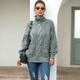 thumbnail image 2 of SWSMCLT Women's Soft Pullover Sweater Long Sleeve Winter Drop Shoulder Knitwear Top High Neck Cable Knit Warm Holiday Spring Grey 14, 2 of 5