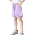 thumbnail image 2 of Eltusu Girls Cotton Athletic Shorts, Elastic Waistband Loose Fit Soft Knee Length Purple Size 10-12 T, 2 of 4