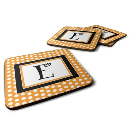 

Carolines Treasures CJ1033-EFC Letter E Initial Monogram - Orange Polkadots Foam Coaster Set of 4 3 1/2 x 3 1/2