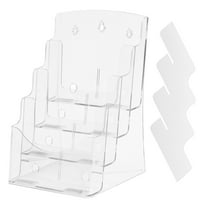 KFFKFF Clear Acrylic Pamphlet Holder, 8.5 x 11 inch, 4-Level Transparent Acrylic Document Display Rack, Plastic Document Organizer Stand with Detachable Partition