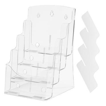 KFFKFF Clear Acrylic Pamphlet Holder, 8.5 x 11 inch, 4-Level Transparent Acrylic Document Display Rack, Plastic Document Organizer Stand with Detachable Partition