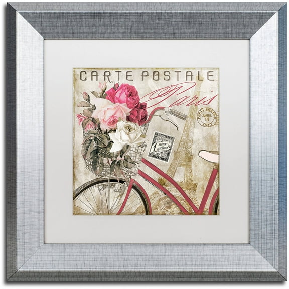 Trademark Fine Art "Postale Paris I" Canvas Art by Color Bakery White Matte, Silver Frame
