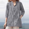 thumbnail image 2 of cfhntfmh 3/4 Length Sleeve Shirts for Women Fashion V Neck Collared Buttons up Blouses Summer Casual Loose Plaid Tunic Tops, 2 of 6