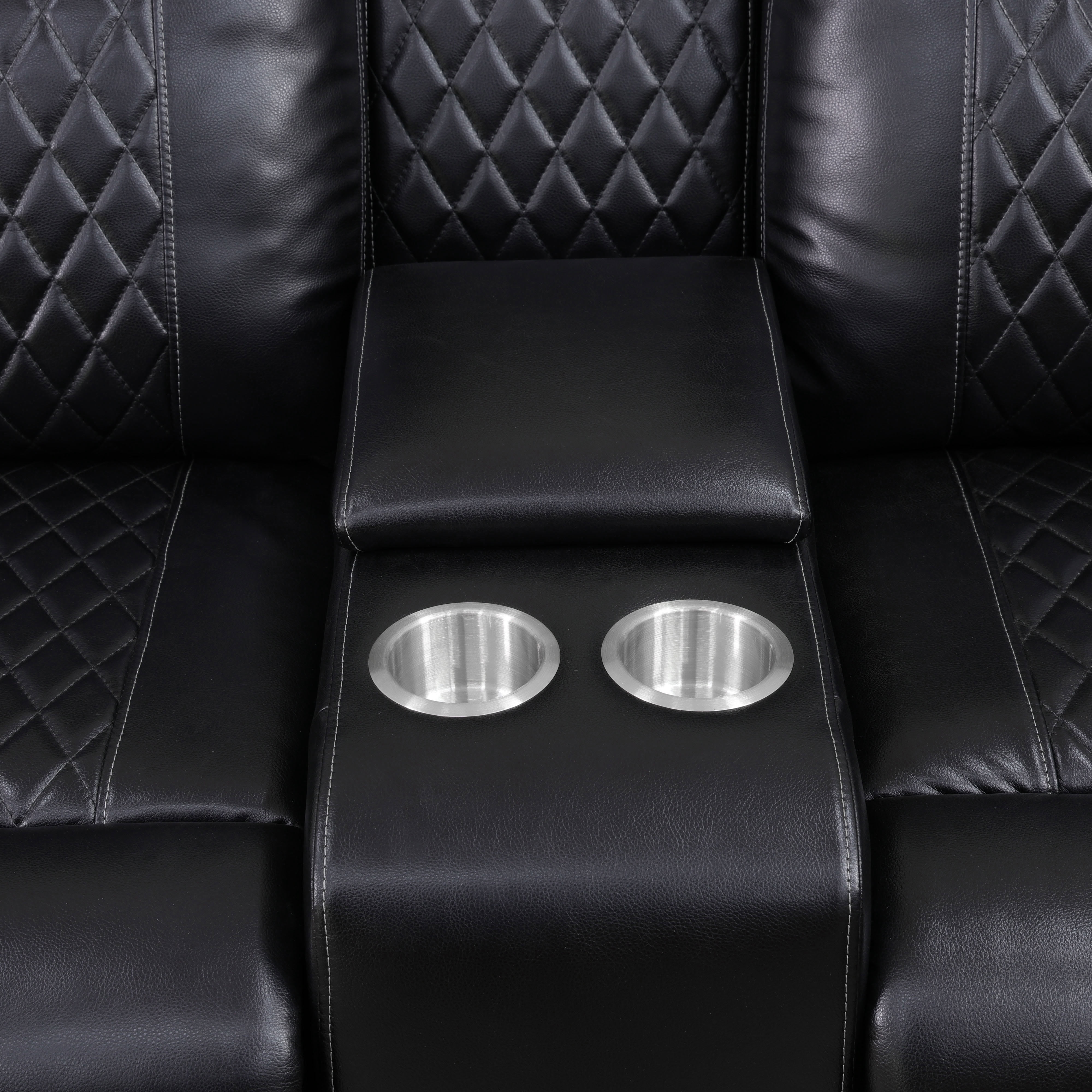 MAYEERTY Oversized Power Recliner Sectional Sofa, L-Shape Corner Couch with USB Charging, Storage Slot, Cup Holders & LED, Semi PU Leather for Living Room, Black