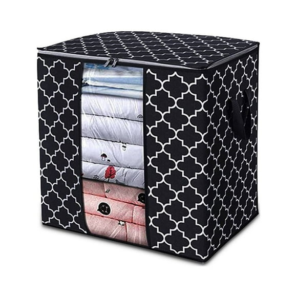 Quilt Storage Bag Zipper Closure Clothes Organizer Non-woven Wardrobe; Containers Large Capacity Fabric 1 3 4 Visible Household Container with Handle, Black