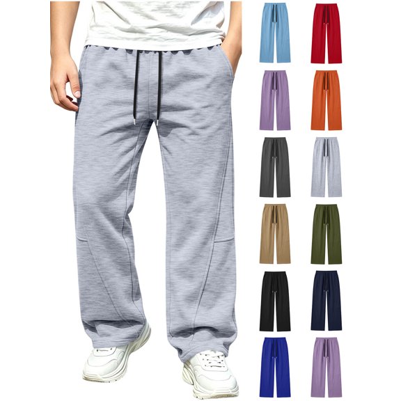 Xaqiouau Boys Wide Leg Sweatpants Loose Fit Casual Pants with Side Seam Detail Elastic Waist Drawstring Full Length Trousers Kids Everyday Sportswear Gray 10-11Years
