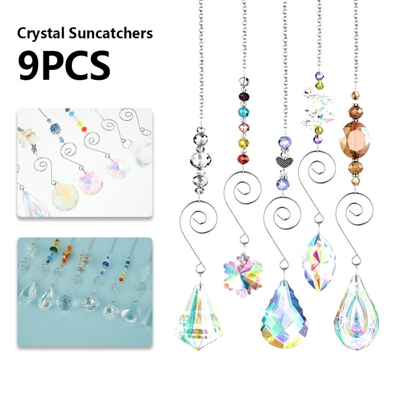 9pcs Crystal Suncatcher with Beads Chain Rainbow Maker Crystal