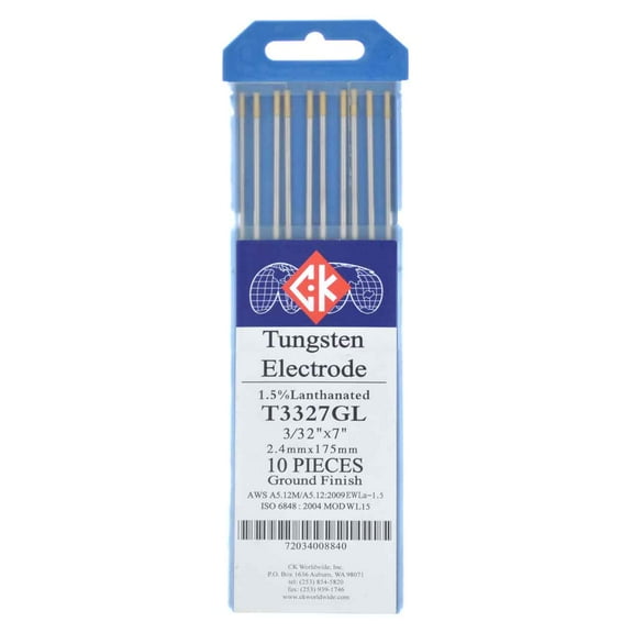 CK T3327GL 1.5% Lanthanated Tungsten Electrode 3/32" X 7", 10 pack
