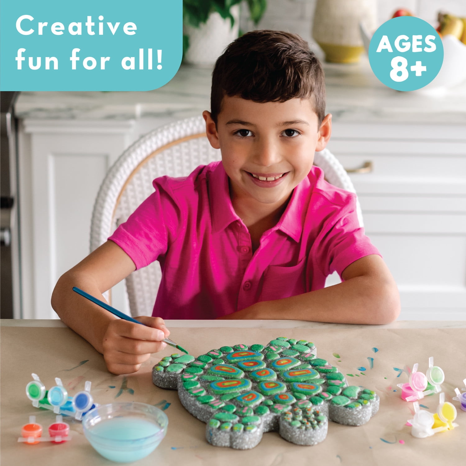 MindWare Paint Your Own Stepping Stone: Turtle, Paint Your Own Stepping Stones for Kids Craft Kit Includes Paint, Brushes and Instructions