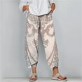 thumbnail image 2 of QATAINLAV Ladies Linen Capri Pants Plus Size Loose Petal Hem Harem Pant Casual Elastic Waist Floral Printed Capris Summer Beach Vacation Outfits Multicolor XXXXXL Ropa de Verano Para Mujer, 2 of 6
