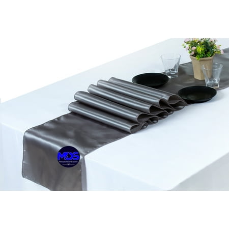 

MDS Pack of 10 Wedding 12 x 108 inch Satin Table Runner for Wedding Banquet Decoration -Silver gray