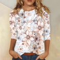 thumbnail image 2 of EHTMSAK Plus 3/4 Sleeve Tops Clearance Plus Size Tops Cute Crew Neck Casual Blouses for Ladies Floral Crewneck Elbow Sleeve Tee Shirt Pink1 XL, 2 of 5