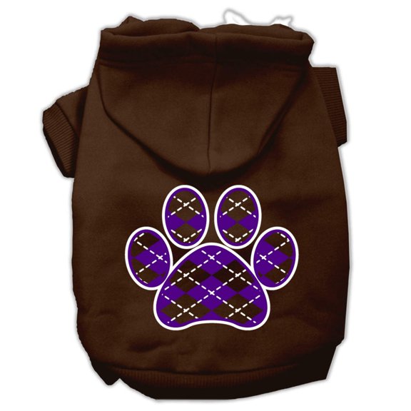 Pet Dog Cat Hoodie Screen Printed, "Purple Argyle Paw"