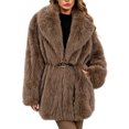 thumbnail image 2 of Miqool Women's Faux Fur Coat Lapel Collar Long Sleeve Warm Winter Coat with Pockets and Belted, 2 of 8