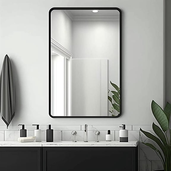 USHOWER 24x36 inch Black Mirror Bathroom Mirror for Vanity Wall Mirror with Metal Frame, 1/4 Inch Thick Glass