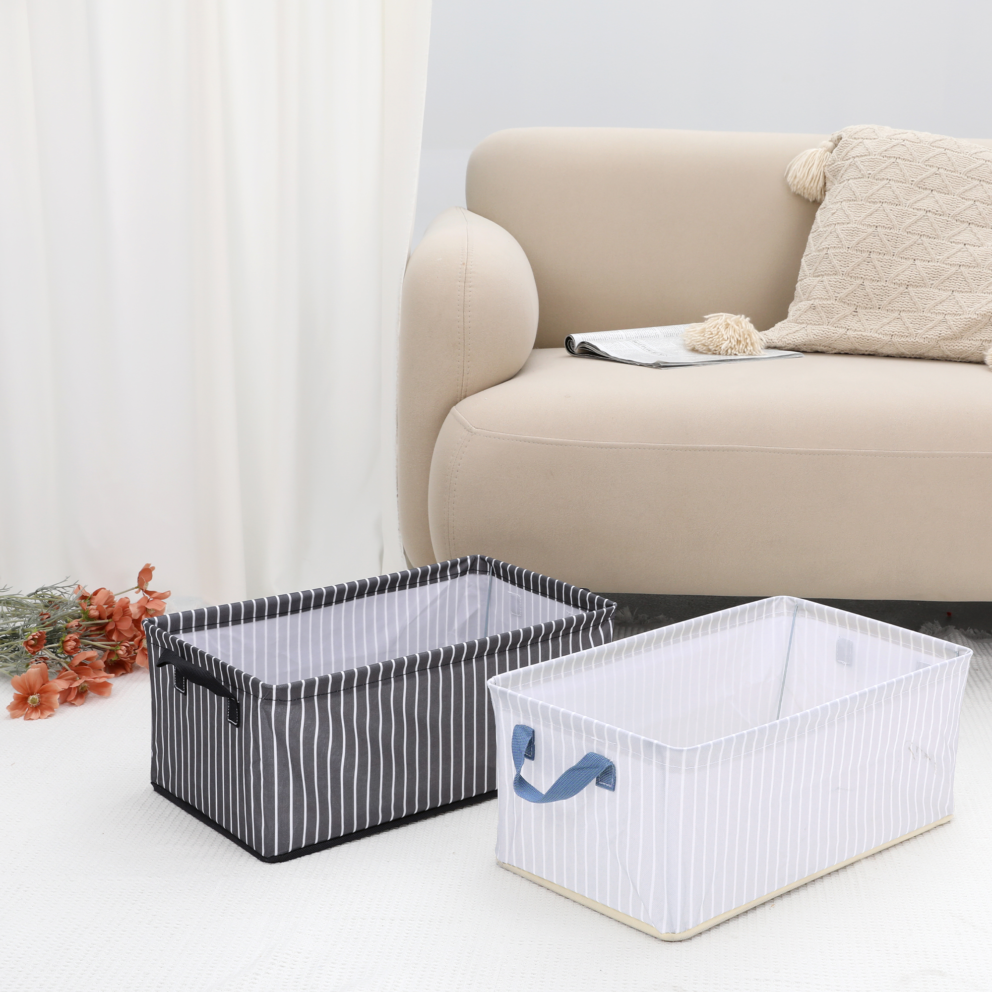 Unique Bargains Storage Bin with Handles 1 Pack Foldable Beige