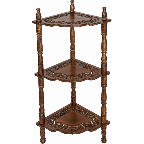 The Wooden Town Burnt Corner Bookshelf - 3 Tier Corner Shelf Stand for Small Spaces, Stylish Bathroom & Home Office Storage Solution, 14.5" L x 14.5" W x 40" H