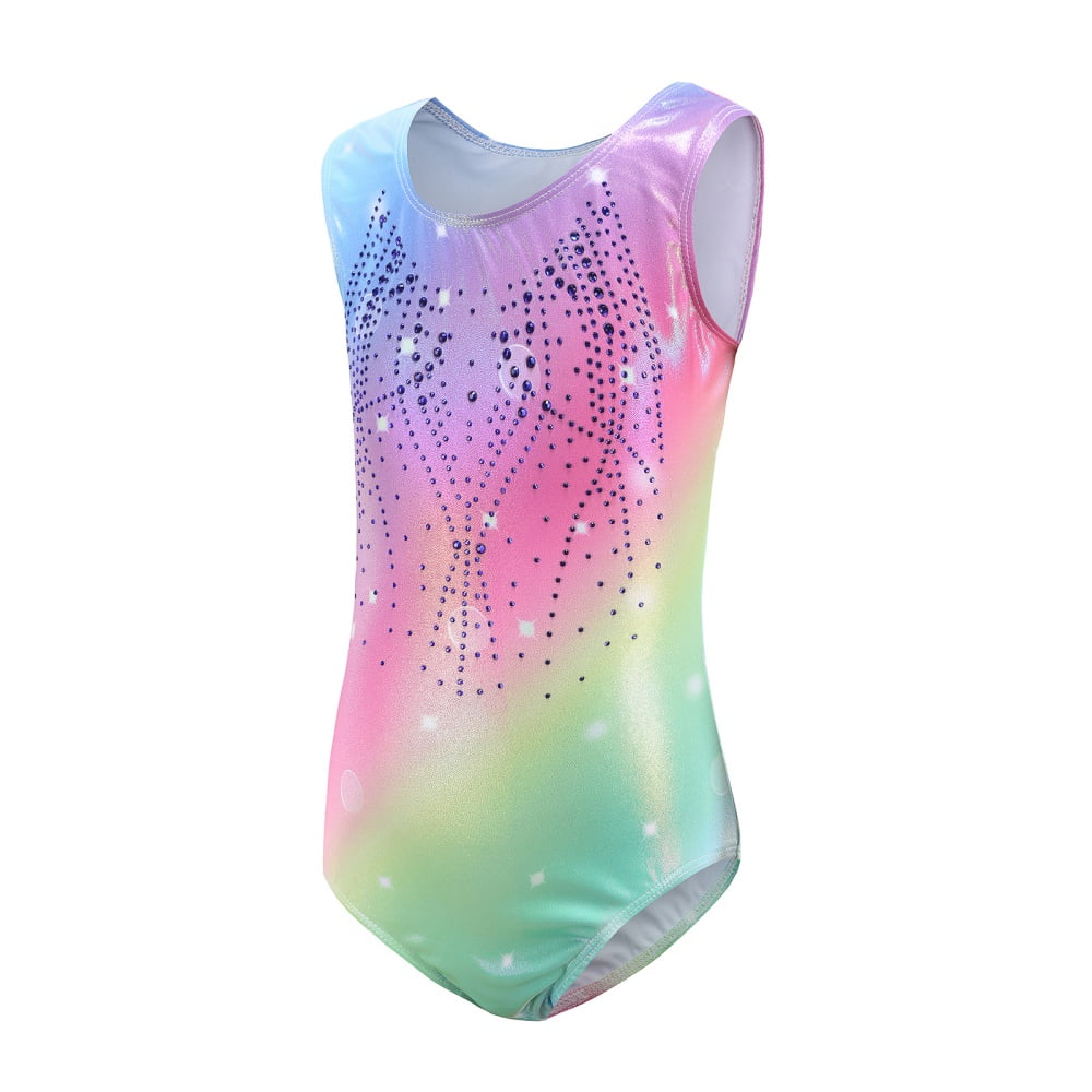 Gymnastics Leotards for Girls One-piece Sparkle Colorful Rainbow Dancing Athletic Leotards 13-14Years 