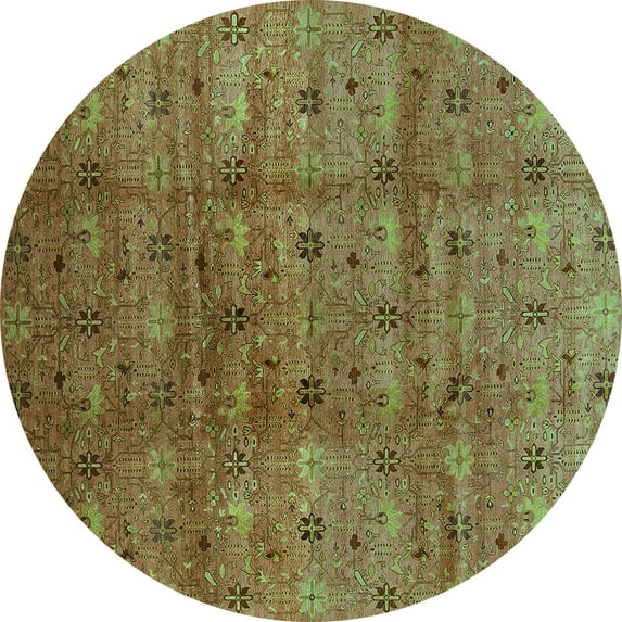 Ahgly Company Indoor Round Oriental Turquoise Blue Industrial Area Rugs, 6' Round
