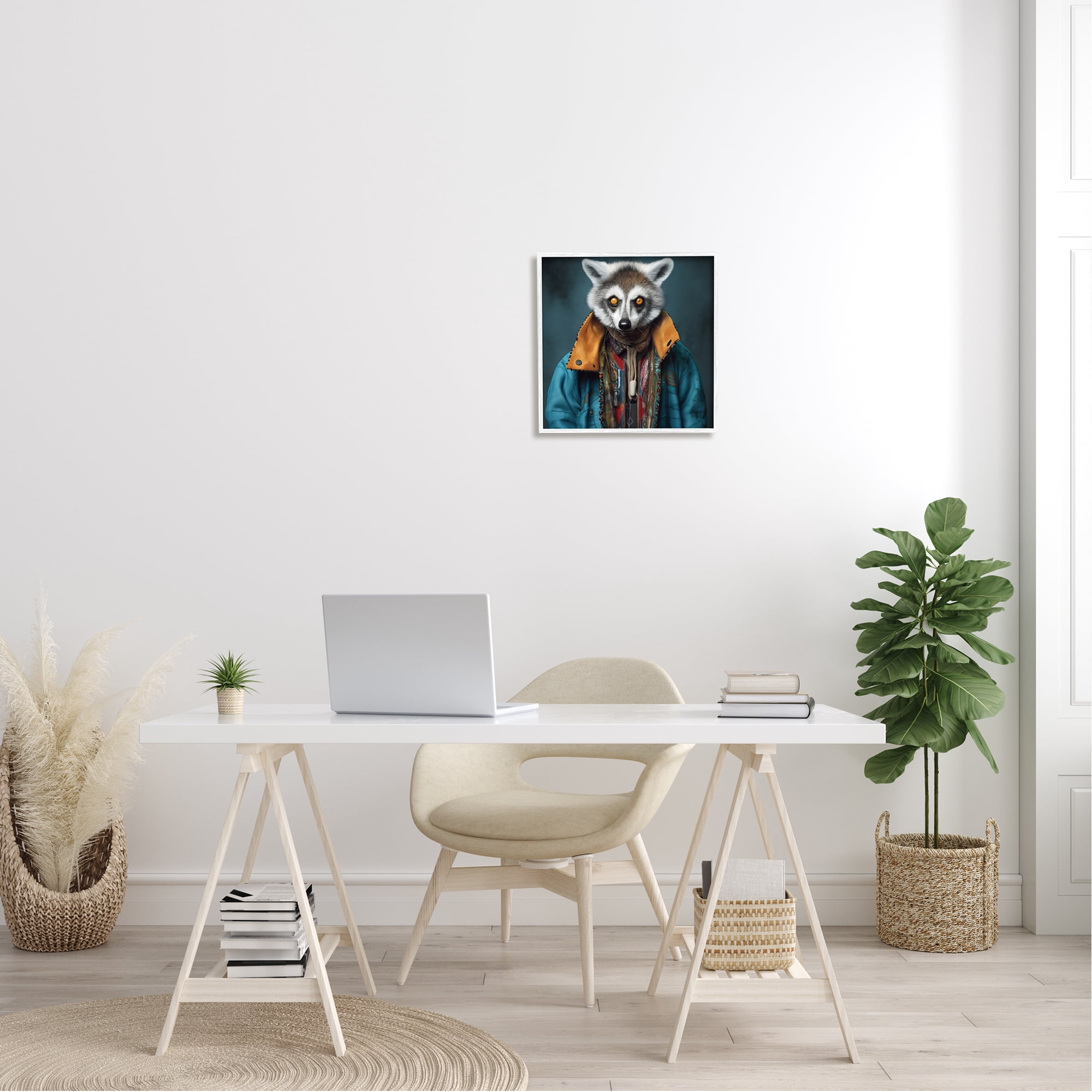 Stupell Industries Raccoon with Stylish Jacket Animals & Insects Painting White Framed Art Print Wall Art, 17 x 17