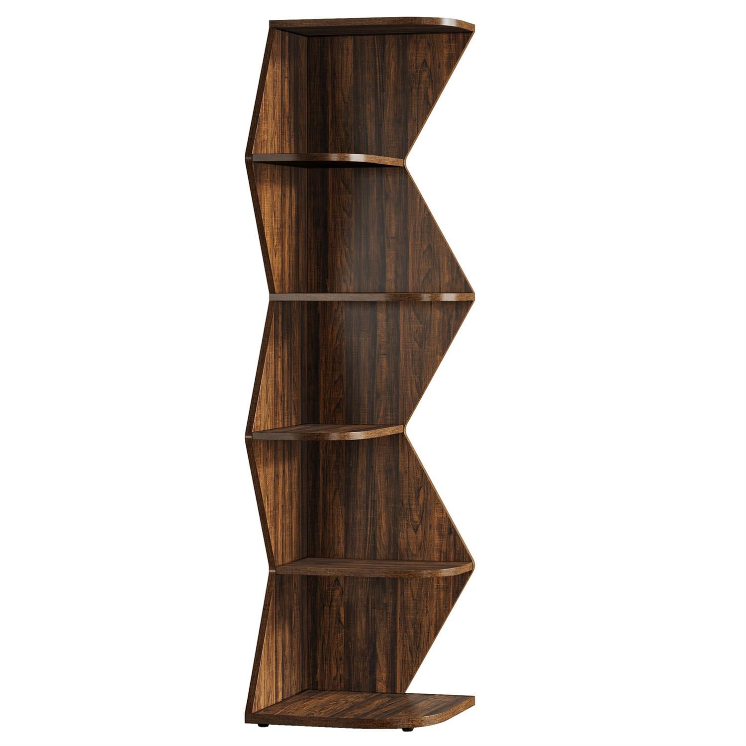 Demi Bonn 5-Level Corner Shelf, 71.5" Corner Bookcase with Open Storage, Expandable Bookshelf for Living Room, Brown
