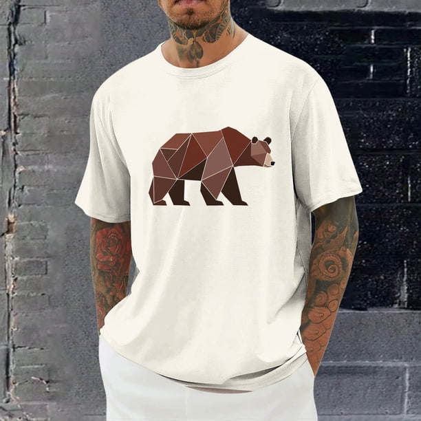 Tops para hombre, blusas y camisas de cuello redondo y manga corta para hombre, blusas casuales de moda con cuello redondo y estampado para hombre, blusas de poliéster para hombre.