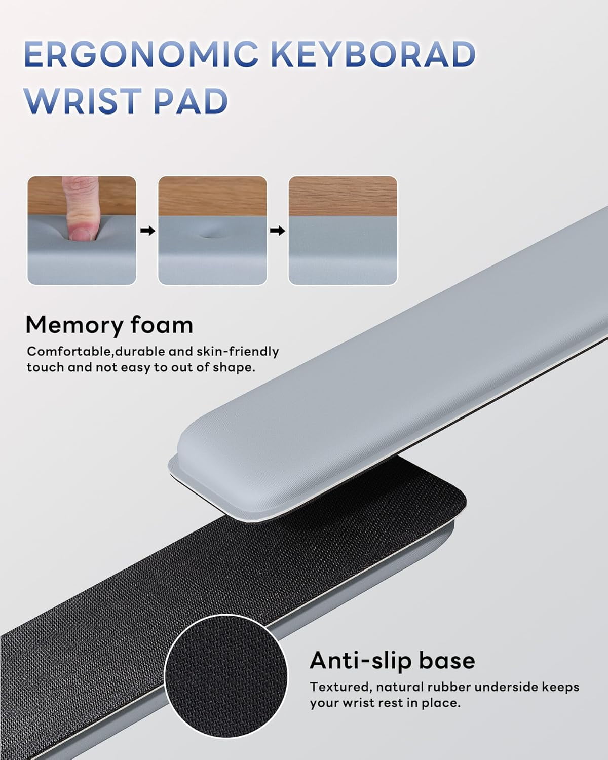 Computer Keyboard Wrist Rest Stand for Desktop, Keyboard Holder for Easy Typing with Wrist Pad for Office Desk, Home, School (Gray)