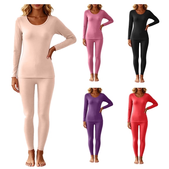 Women's Plus Size 2 Piece Set Base Layer Thermal Winter Underwear Long Sleeve Tops Legging Slimming Thicken Outfits (XL, Beige)