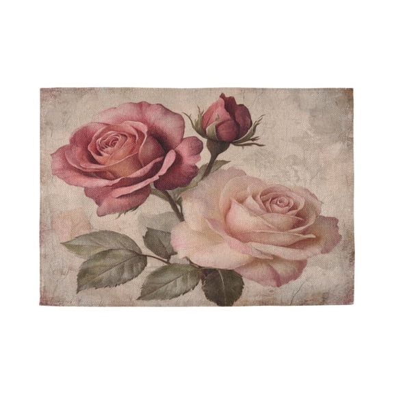 Qxltty Vintage Rose Placemats Set of 1 Heat Resistant Non-Slip Place mat for Dining Table Washable Durable Polyester Woven Table Decorations