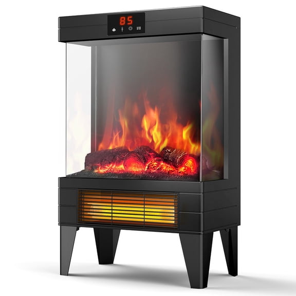 Etust 24.41" Freestanding Electric Fireplace Heater for Indoor Use, Faux Fireplace Stove with Panoramic Flame, Adjustable Thermostat