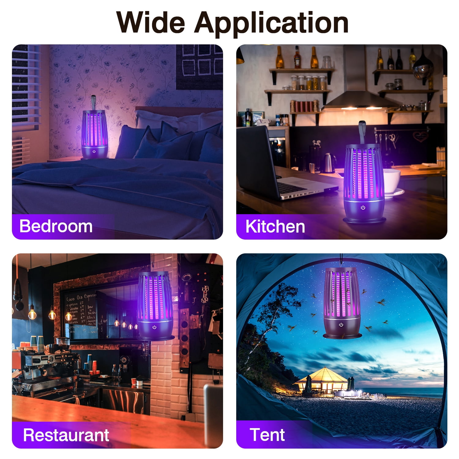 USB Rechargeable Insect Zapper Lamp 3000V Electric Bug Zapper Mosquito Trap with 365nm UV Light Night Light Hanging Strap 1615 Sq Ft Coverage for Indoor Outdoor Patio Garage Camping Tent