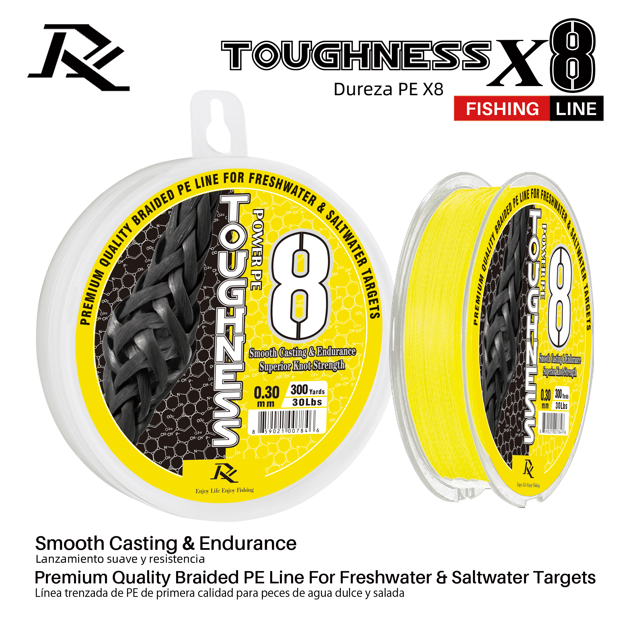 Ray Fishing Toughness 8 Strands Braided Fishing Line - CAST Further & Lasts Longer – Greater Abrasion Resistance – Strong Knot Strength – Smaller Diameter – Fresh and Salty (Yellow, 0.30mm-30Lbs)