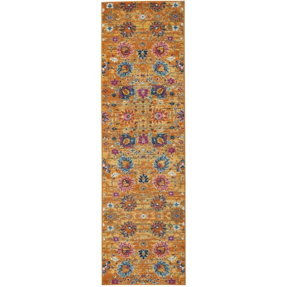2â€™ x 8â€™ Sun Gold and Navy Distressed Runner Rug
