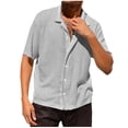 thumbnail image 2 of WREESH Men's Casual Summer Solid Color Knit Hollow Out Short Sleeve Button Down Shirt Gray, 2 of 8