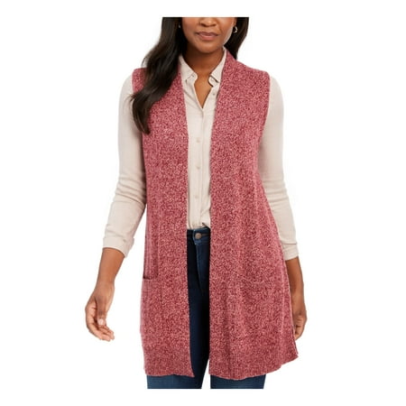 KAREN SCOTT Womens Red Pocketed Open Front Sleeveless Duster Sweater Petites PM