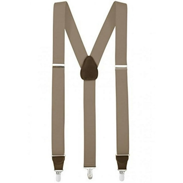 Mens Elastic Y-Back Adjustable Clip-on Suspenders With Leather Trim- Tan (Regular, 46" Long)