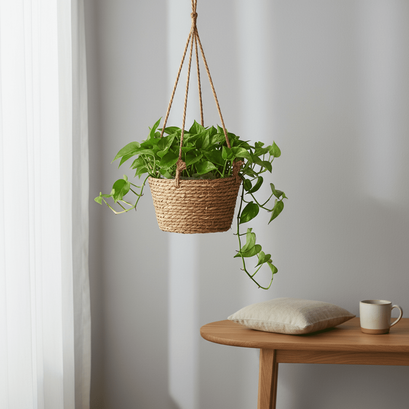 Handwoven Rattan Hanging Basket, Straw Planter for Flowers and Orchids, Rustic Wall Decor for Indoor or Outdoor Plants, Boho Style