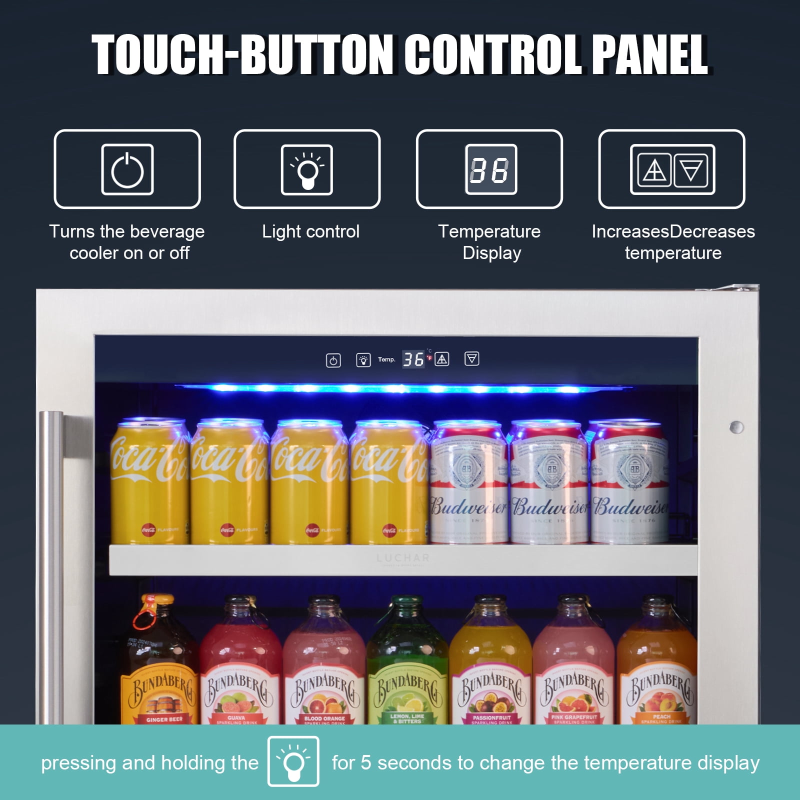 Luchar 24 Inch Beverage Refrigerator Cooler, 164 Cans Mini Fridge with Glass Door