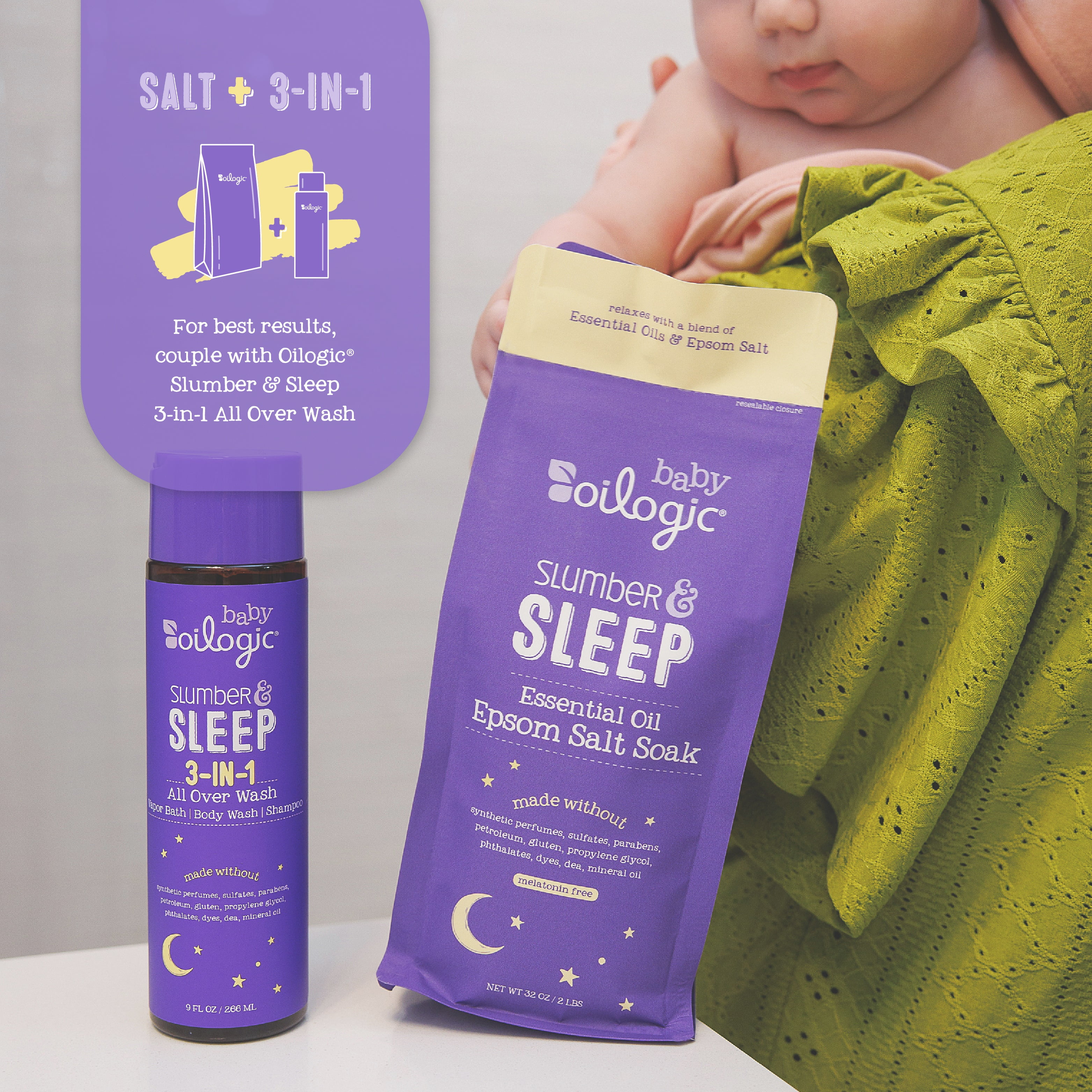 (4 pack) Oilogic Slumber & Sleep Essential Oil Epsom Salt for Baby, 2lb