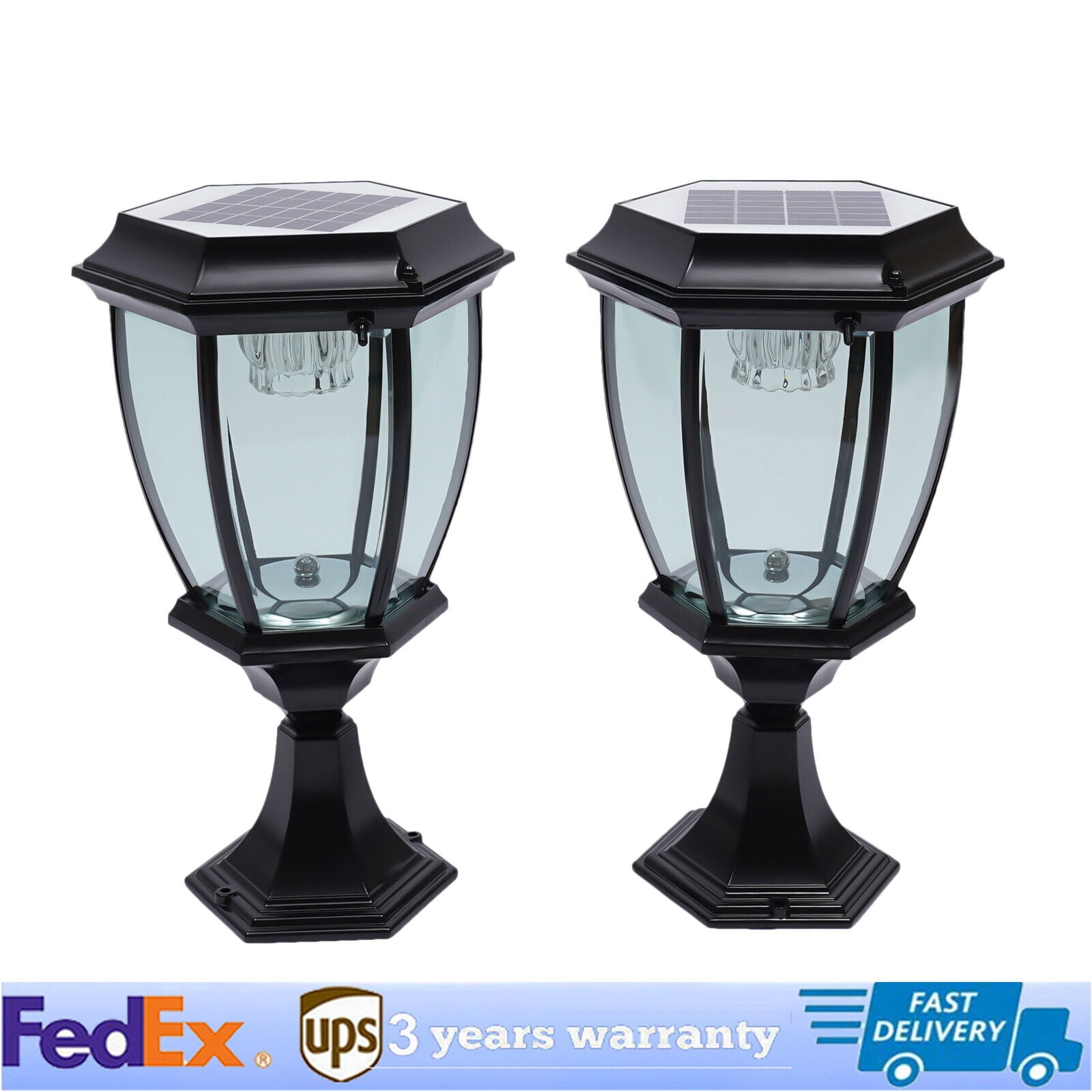 2-Pack Solar LED Post Light Lamp Yard Driveway Fence Outdoor Pillar Lights
