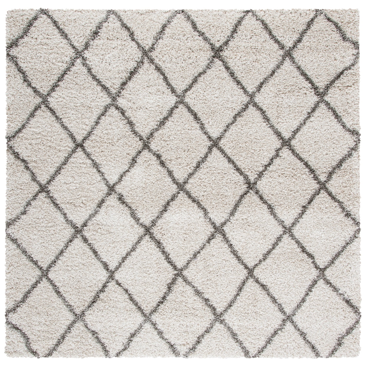 SAFAVIEH Hudson Jackson Trellis Shag Area Rug, Ivory/Grey, 7' x 7' Square