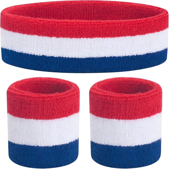 TELOLY Kids Sweatbands Set, 3-Piece Athletic Cotton Headband & Wristbands, Moisture Wicking Sports Hairband for Toddler & Youth